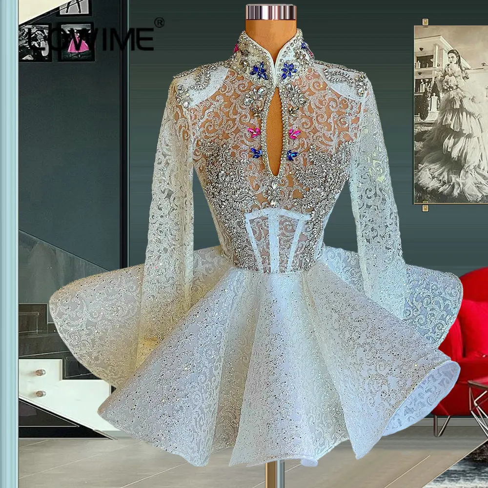 Glitter Long Sleeves Short Prom Dresses Ivory High Neck Crystals Evening Gowns for Women Party Dinner Night vestidos de fiesta
Glitter Long Sleeves Short Prom Dresses Ivory High Neck Crystals Evening Gowns for Women Party Dinner Night vestidos de fiesta
