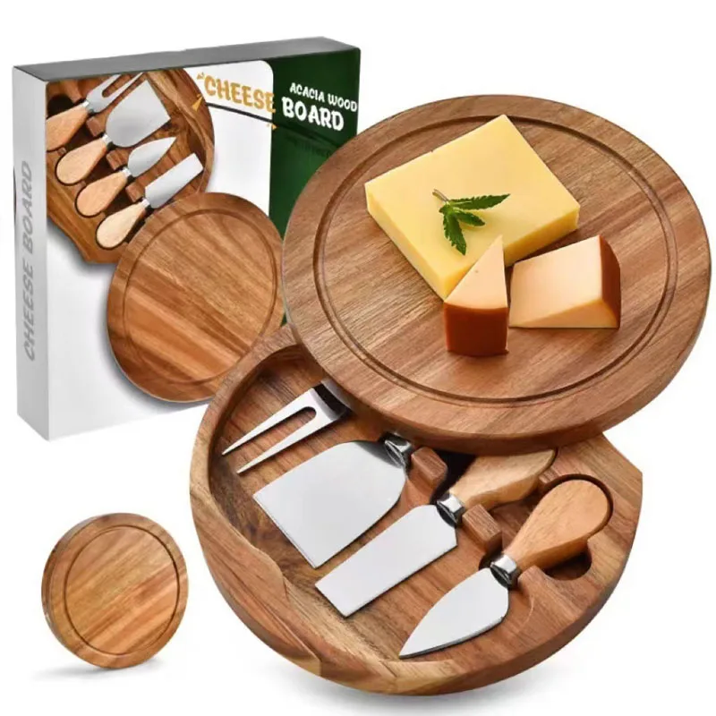Bamboo Cheese Board Set Round Rotate Charcuterie Boards 4 Knives Sets Scoop Cut Cheese Platter Outdoor Tray Kitchen Tools
Bamboo Cheese Board Set Round Rotate Charcuterie Boards 4 Knives Sets Scoop Cut Cheese Platter Outdoor Tray Kitchen Tools