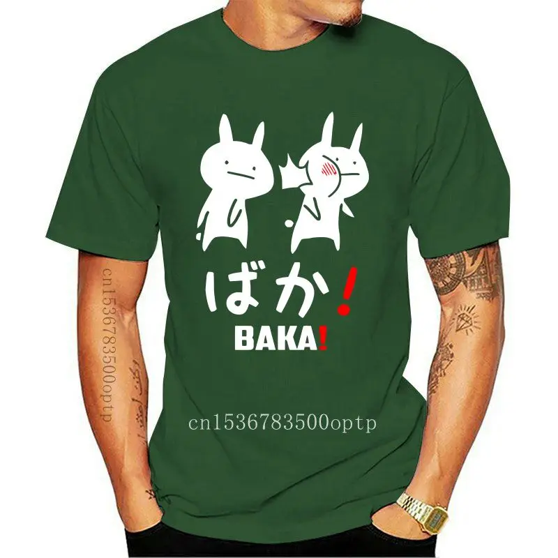 Camiseta divertida de Anime para hombres y mujeres, camisa negra con estampado personalizado de Baka Rabbit Slap japonés, nueva 
Camiseta divertida de Anime para hombres y mujeres, camisa negra con estampado personalizado de Baka Rabbit Slap japonés, nueva