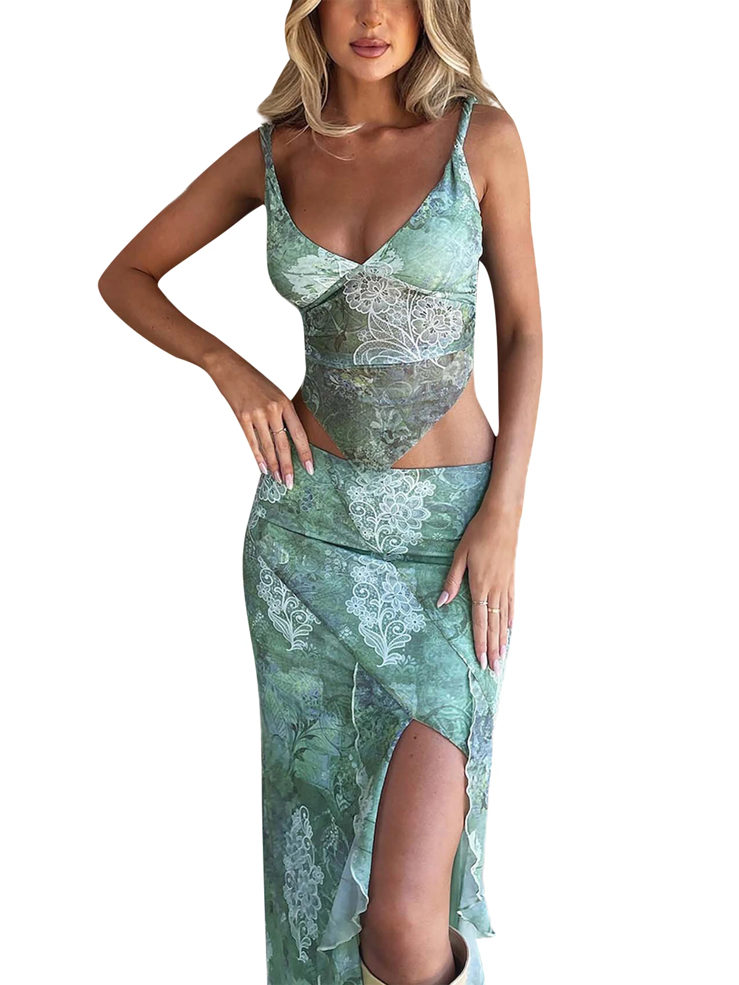 Women Summer Sexy Two Piece Outfits Casual Chic Fashion Knitted Print Cutout Crop Top with Bodycon Mini Skirt 2Pcs Y2k Clothing
Women Summer Sexy Two Piece Outfits Casual Chic Fashion Knitted Print Cutout Crop Top with Bodycon Mini Skirt 2Pcs Y2k Clothing