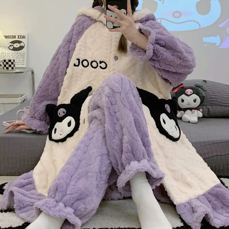 Anime Kuromi Pajamas Kawaii Stellalou Nightgown Coral Fleece Winter Nightwear Cartoon Female Thickening Homewear Christmas Gift
Anime Kuromi Pajamas Kawaii Stellalou Nightgown Coral Fleece Winter Nightwear Cartoon Female Thickening Homewear Christmas Gift