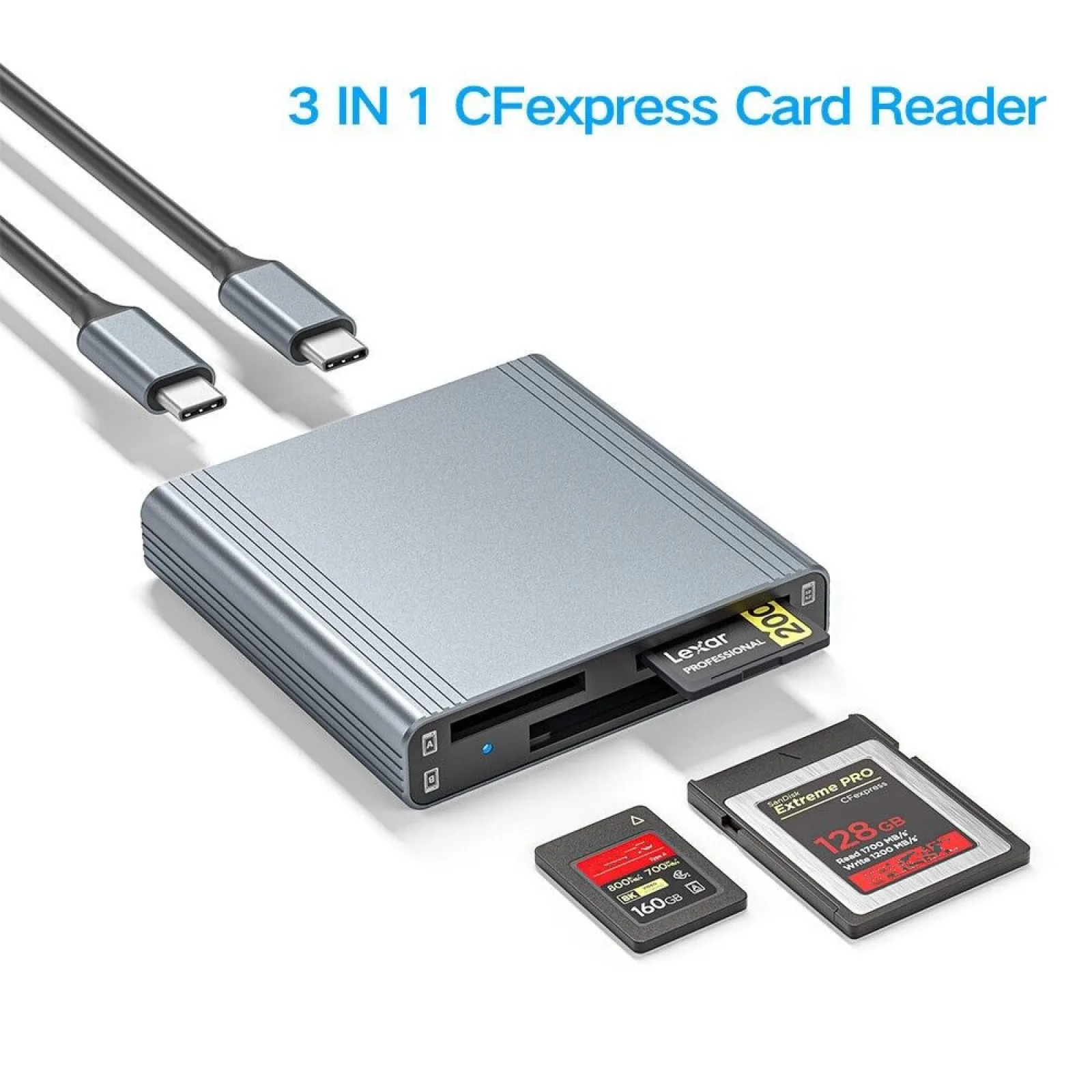 

3 in 1 Card Reader USB 3.1 Gen2 10Gbps For CFexpress Type A / Type B / SD Memory Card Data Transfer Aluminum Alloy Card Reader
