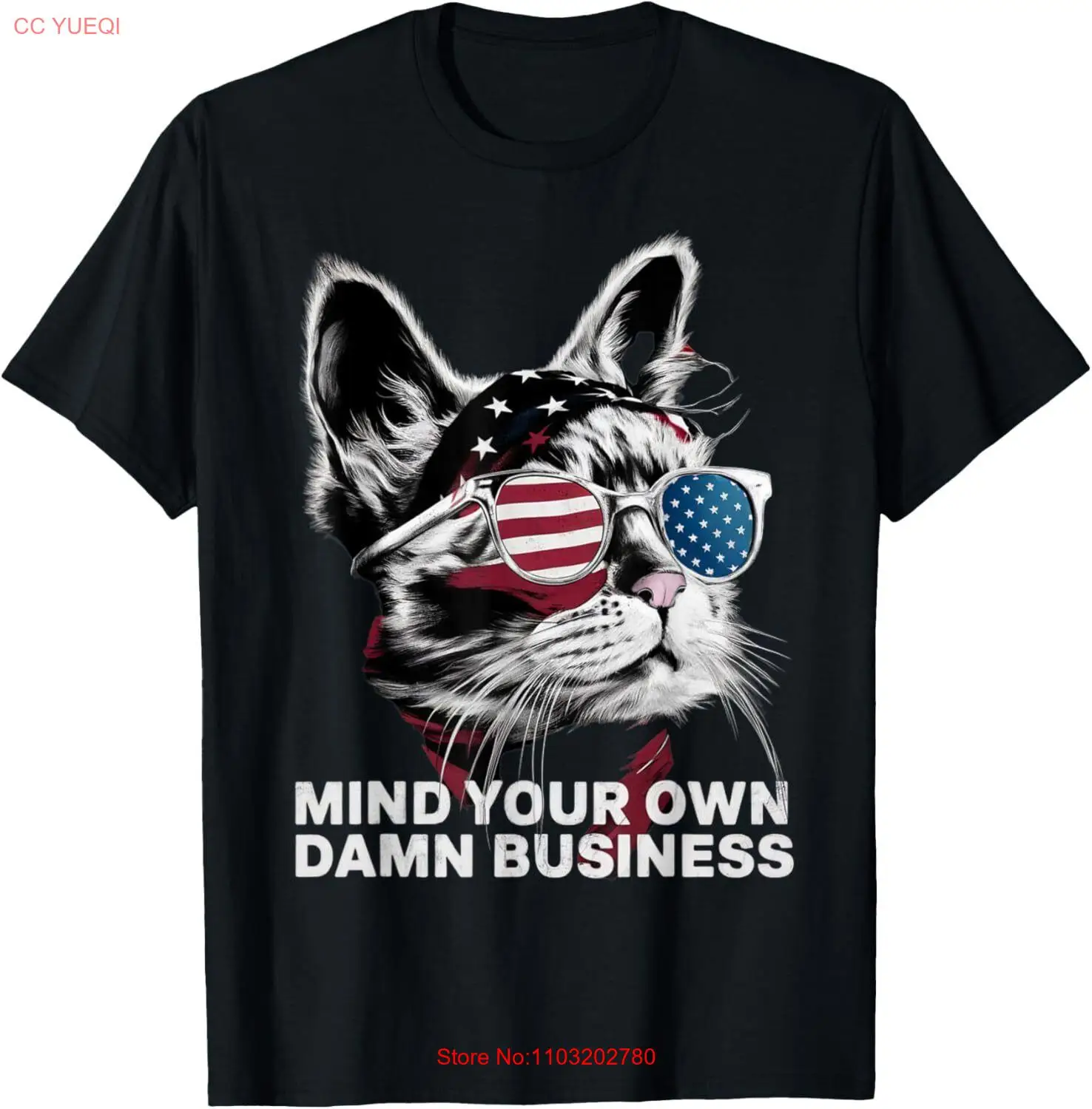 Футболка с патриотическим забавным рисунком кота Mind Your Own Damn Business S-5XL