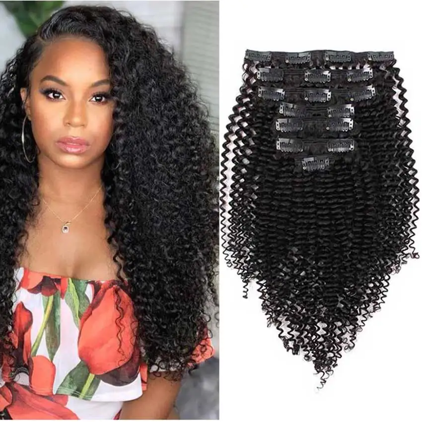 

Mongolian Afro Kinky Curly Clip In Human Hair Extensions 3B 3C Clip-Ins Full Head Nautral Color 8 Pcs/Set 120 Grams Remy Hair
