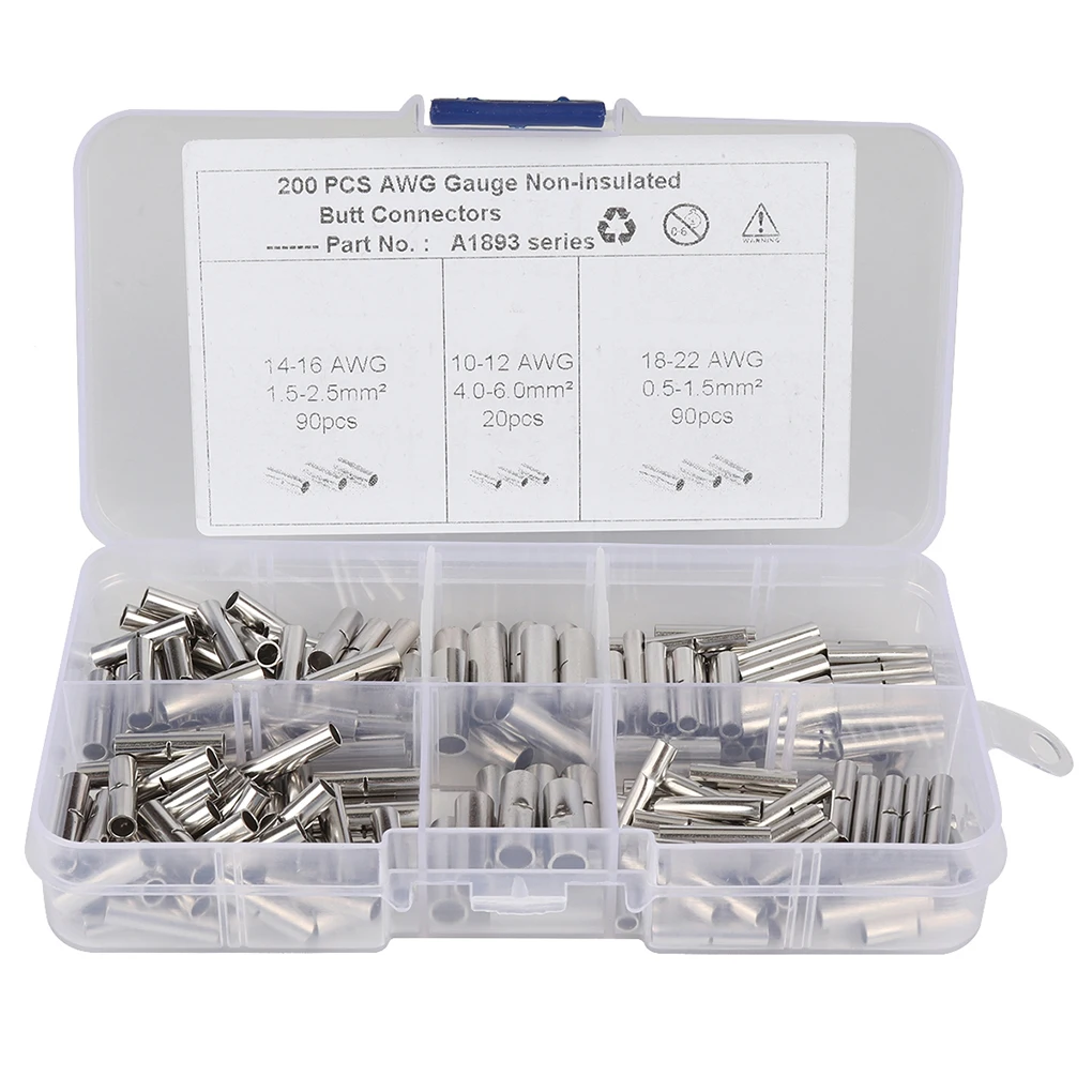 Набор неизолированных Стыковых Соединителей AWG 200 шт./компл. 22-18 16-14 12-10, бесшовная медная втулка
Набор неизолированных Стыковых Соединителей AWG 200 шт./компл. 22-18 16-14 12-10, бесшовная медная втулка