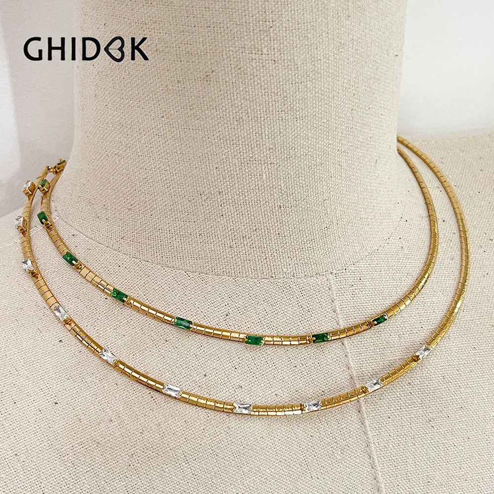 GHIDBK Water Resistant Stainless Steel Gold Plated Textured Snake Chain Choker with Green Cz Dainty Flat Herringbone Jewelry
GHIDBK Water Resistant Stainless Steel Gold Plated Textured Snake Chain Choker with Green Cz Dainty Flat Herringbone Jewelry