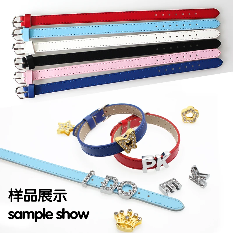 

10Pcs/Lot PU Leather Bracelet For Jewelry Making 10mm Slide Charms Women Bracelet Wristband Belt Pet Collar DIY Accessories Gift