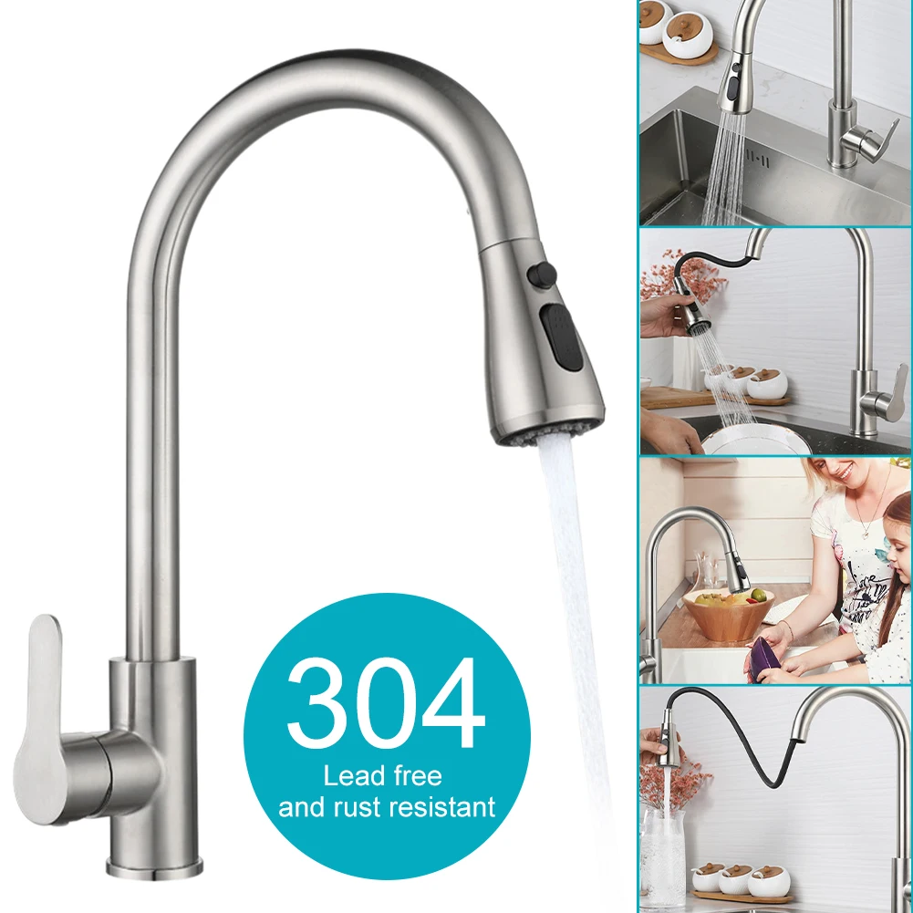 Kitchen Faucet with Pull Down Sprayer 304 Stainless Steel Single Handle Pull Out Faucet Mixer Cold and Hot Water Deck Mounted
Kitchen Faucet with Pull Down Sprayer 304 Stainless Steel Single Handle Pull Out Faucet Mixer Cold and Hot Water Deck Mounted