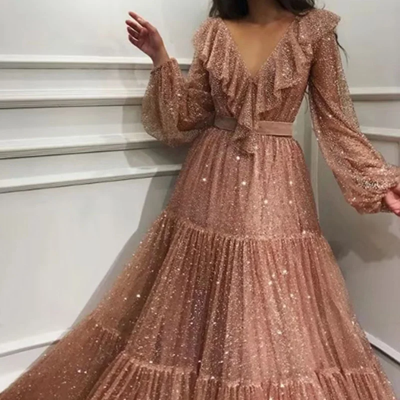 Fashion Mesh Gilded Long Sleeve Swing Evening Dresses New Spring Ruffle Patchwork Pleated Gown Dress Women Pink Princess Dress
Fashion Mesh Gilded Long Sleeve Swing Evening Dresses New Spring Ruffle Patchwork Pleated Gown Dress Women Pink Princess Dress
