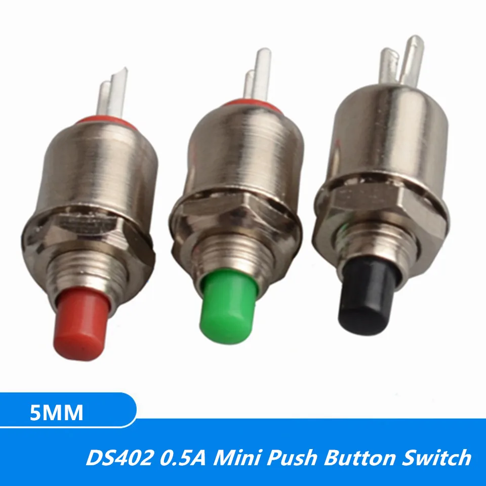 

10Pcs 5mm DS-402 Self-reset/Momentary Mini Push Button Switch 0.5A/125VRed Green Black