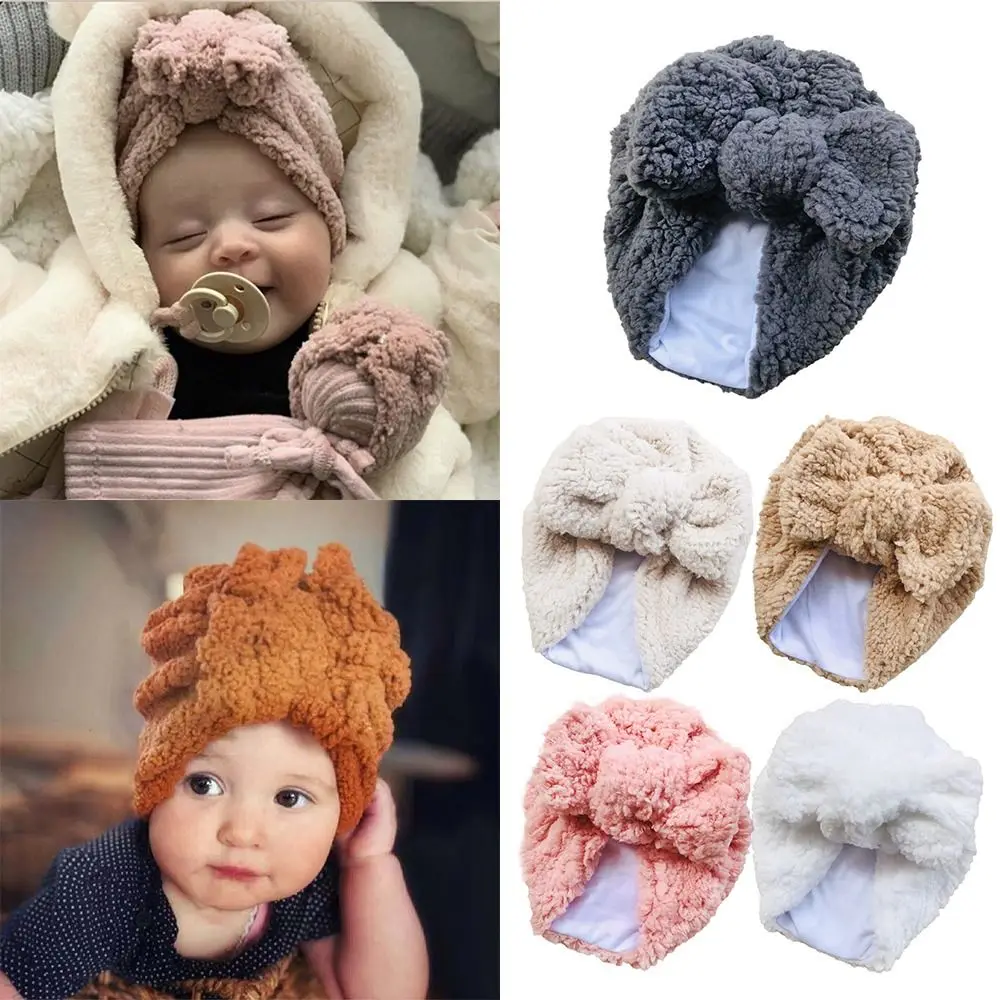 

Winter Warm Thick Ear Warmer Baby Beanies Infant Hat Bowknot Headband Teddy Fabric Newborn Baby Hats