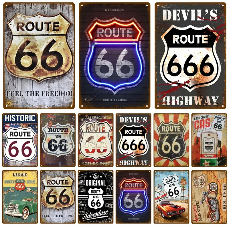 Фото Металлическая табличка Route 66 металлический плакат для дома Оловянная настенные