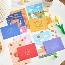 MOHAMM 6 Sheets Cute Cartoon Animal Rabbit Bear Fruit Flower Paper Greeting Card and Envelope for Kids Adult Teacher Birthday