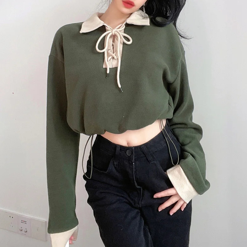 Women's Hoodie College Age Color Bandage Cross Long Sleeve T-shirt Loose Pullover High Waist Pullover
Women's Hoodie College Age Color Bandage Cross Long Sleeve T-shirt Loose Pullover High Waist Pullover