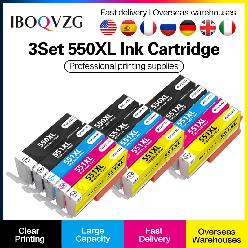 

IBOQVZG PGI550XL pgi 550 cli-551 XL ink cartridge PGI550 CLI551 for Canon PIXMA IP7250 MG5450 MX925 MG5550 6450 5650 Printer