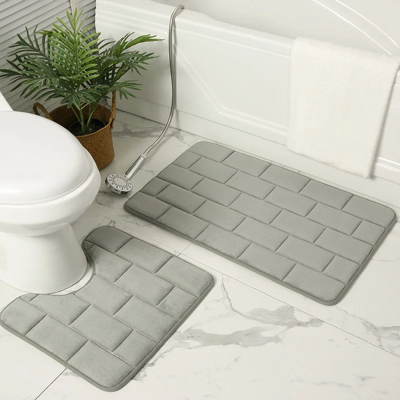 

Carpet 3D Door Fleece Mats Bathroom Set Non-Slip Water Bath Coral Rugs Entrance Mat Brick 50x80cm Grey Absorbent Floor Toilet