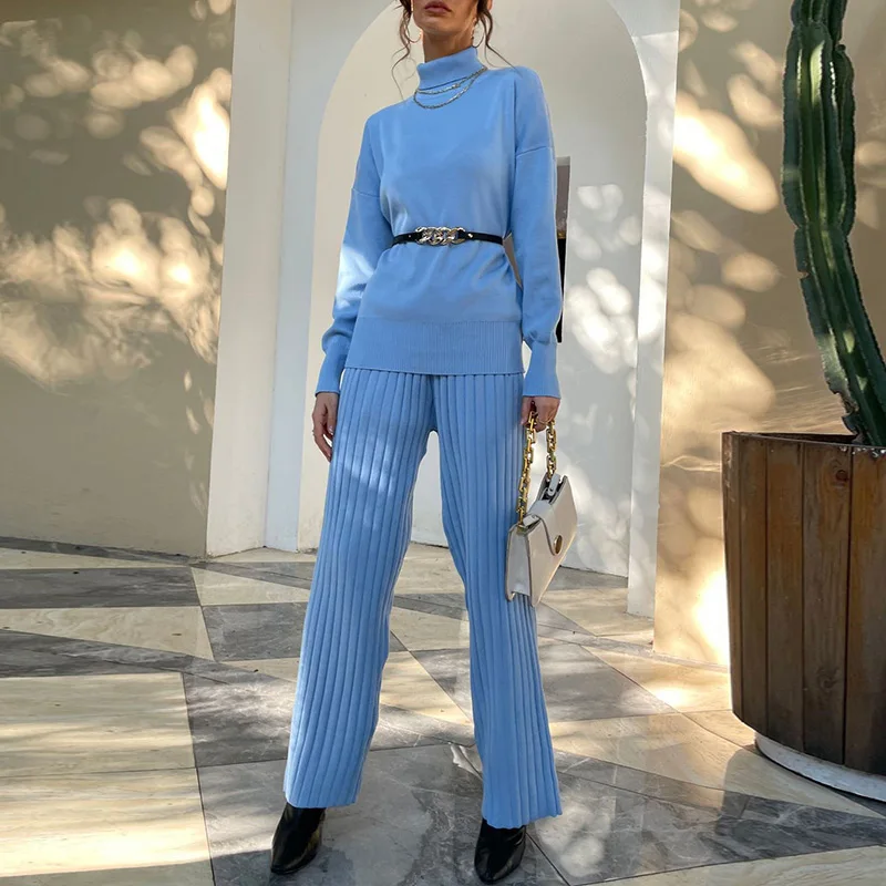 Women Knitted Two Pieces Sets Autumn Winter Female Warm Suits With Belt Turtleneck Pullover Sweater And Wide Leg Pants Tracksuit
Women Knitted Two Pieces Sets Autumn Winter Female Warm Suits With Belt Turtleneck Pullover Sweater And Wide Leg Pants Tracksuit