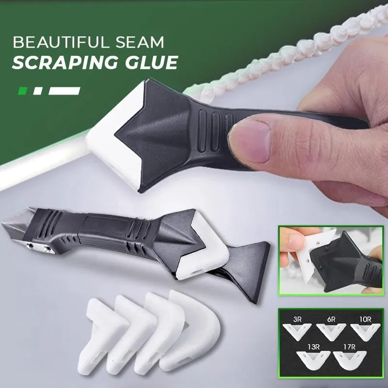 

5 Glue Heads +1 Glue Scraper 3 In 1 Silicone Sealant Remover Tool Kit Scraper Caulking Mould Removal Set 13cm ABS Plastic+Metal