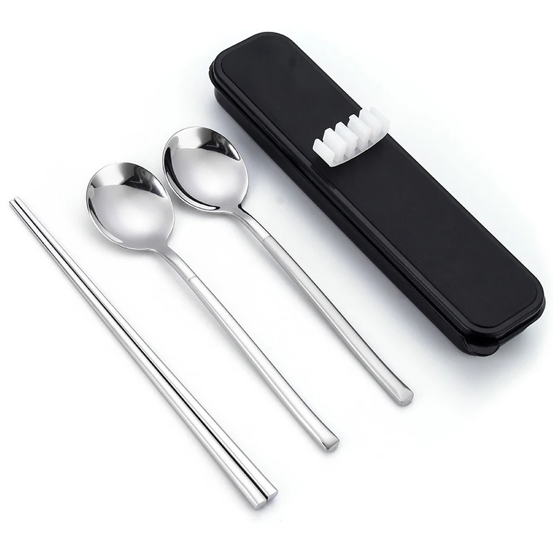 

Stainless Steel Portable Travel Tableware Set Spoons Forks Chopsticks With Box Dinner Set For Kid School Dinnerware Set