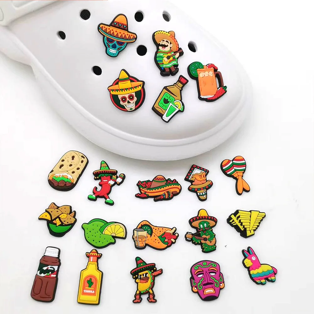 

1Pcs Funny Mexican Food Cute Shoes Charms For Croc Sandals PVC Jibz Kawaii Unisex Shoes Decoration Party Gifts Slippers Sandal