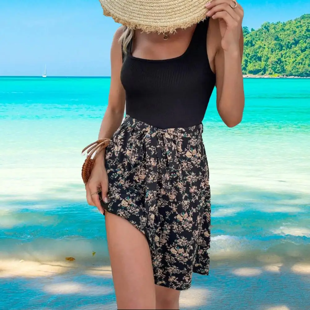 Beach Dress Stitching Belted Sleeveless A Line Boat Neck Daily Wear Large Hem Patchwork Mini Tank Floral Dress Streetwear
Beach Dress Stitching Belted Sleeveless A Line Boat Neck Daily Wear Large Hem Patchwork Mini Tank Floral Dress Streetwear
