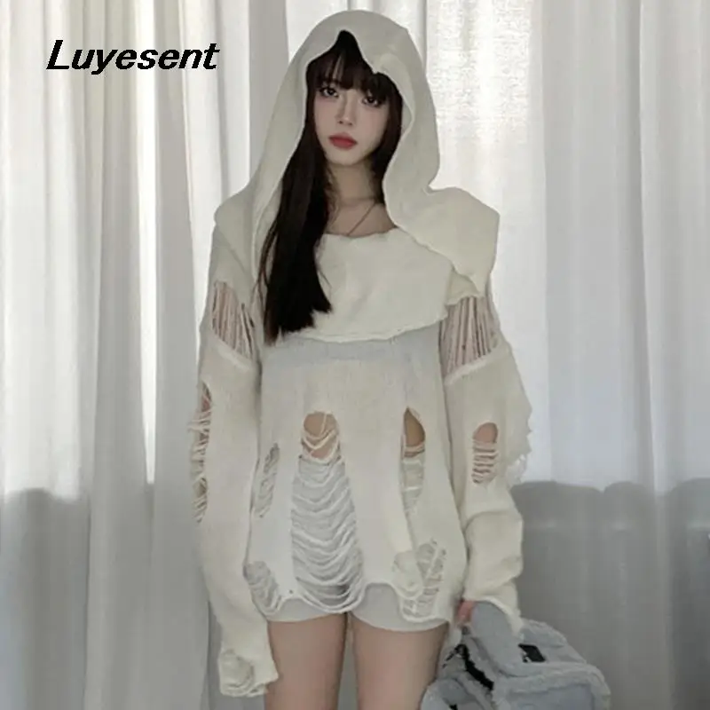 Female Hollow Out Gothic Hooded Sweater 2022 Spring Y2k Girl Hole Loose Long Sleeve Broken Sweaters White Slit Knitted Hoodies
Female Hollow Out Gothic Hooded Sweater 2022 Spring Y2k Girl Hole Loose Long Sleeve Broken Sweaters White Slit Knitted Hoodies