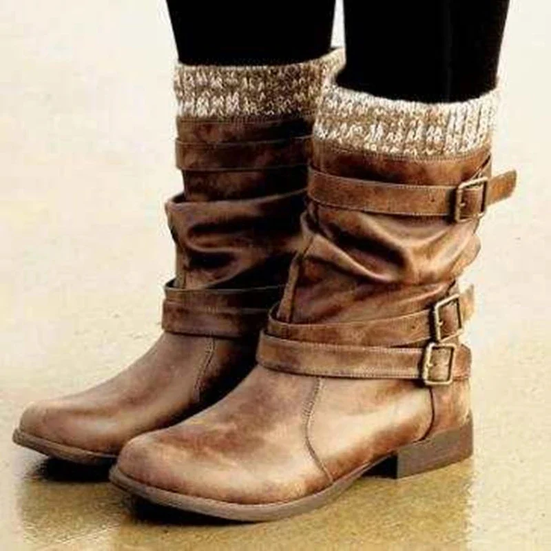 New Women's Boots Knitted Mid Calf High Boots Winter Buckle Strap Chunky Heels Shoes Woman Slip On Retro Boot Ladies Footwear
New Women's Boots Knitted Mid Calf High Boots Winter Buckle Strap Chunky Heels Shoes Woman Slip On Retro Boot Ladies Footwear