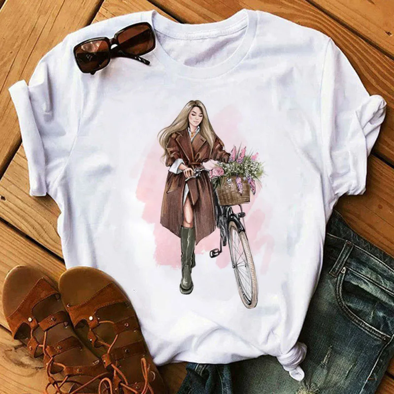 Fashion Girl with Bicycle Printed T Shirt New Women T Shirt Female Cute Graphic Tee Tops Harajuku Women Short Sleeve T-shirt Tee
Fashion Girl with Bicycle Printed T Shirt New Women T Shirt Female Cute Graphic Tee Tops Harajuku Women Short Sleeve T-shirt Tee