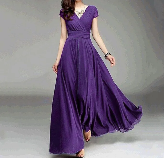 Summer Sexy Fashion Style Women Short Sleeve V-neck Solid Color Long Dress Maxi Dress for Women
Summer Sexy Fashion Style Women Short Sleeve V-neck Solid Color Long Dress Maxi Dress for Women