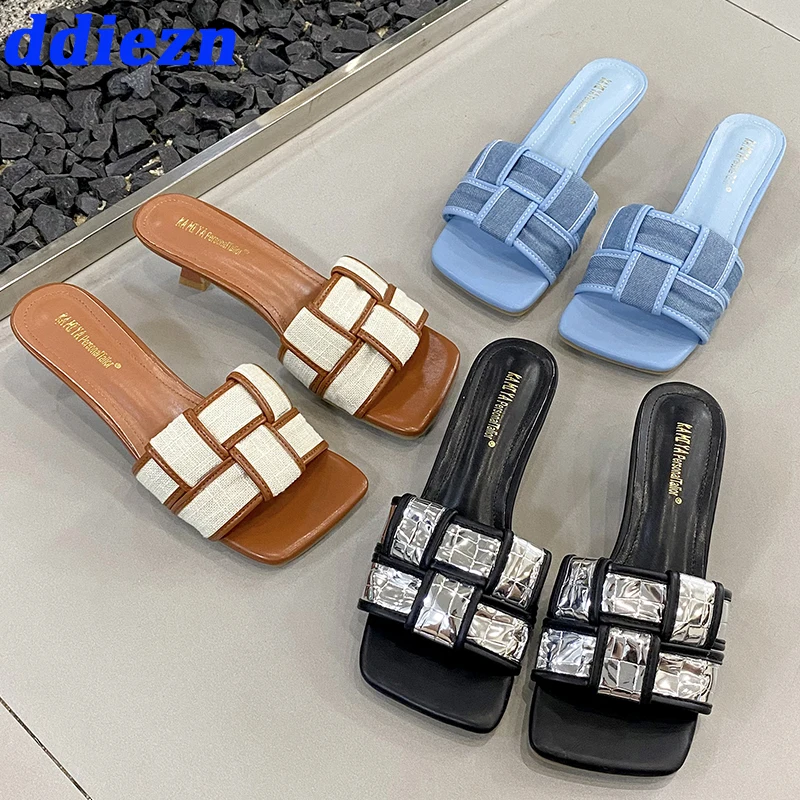 Туфли-лодочки женские на низком каблуке, сланцы, дизайнерская Уличная обувь, модные, с переплетением, лето 2023 
Туфли-лодочки женские на низком каблуке, сланцы, дизайнерская Уличная обувь, модные, с переплетением, лето 2023