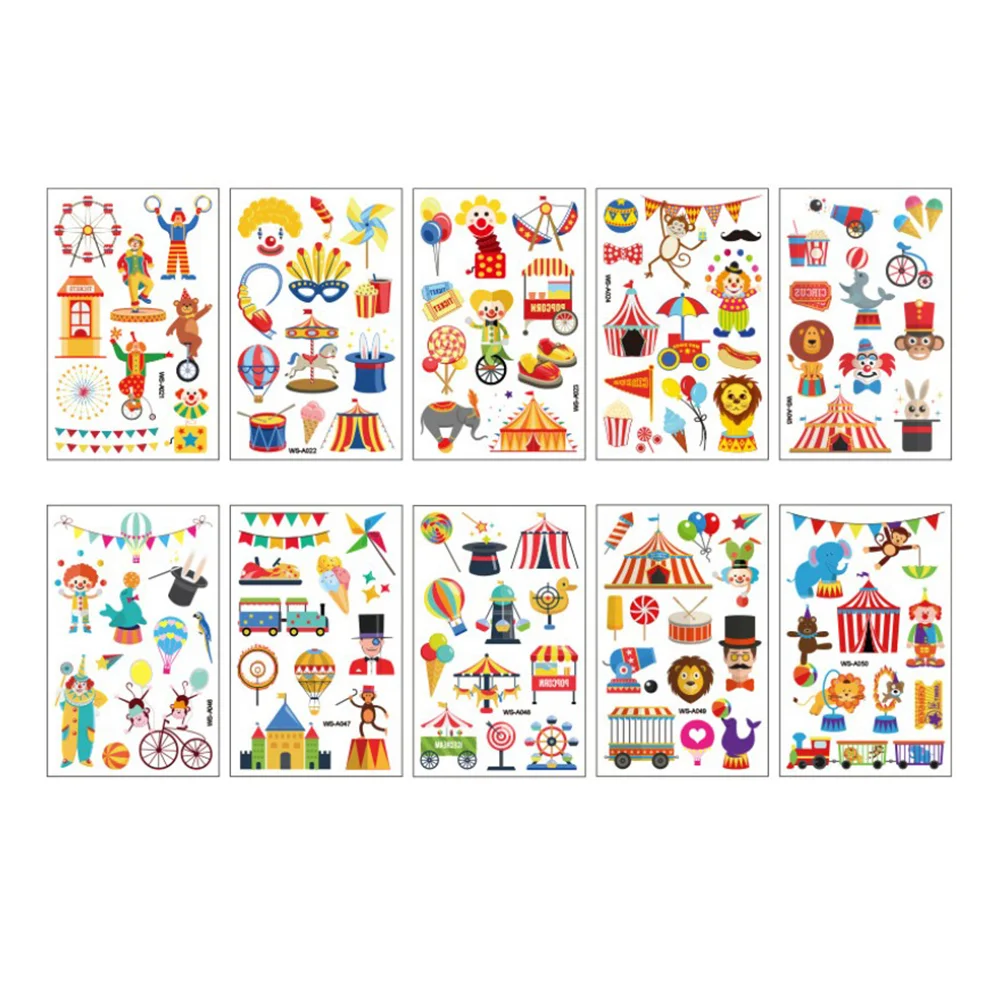 10pcs Circus Temporary Tattoos Waterproof Stickers for Carnival Shower Kids Birthday Party Supplies ( ) 
10pcs Circus Temporary Tattoos Waterproof Stickers for Carnival Shower Kids Birthday Party Supplies ( )