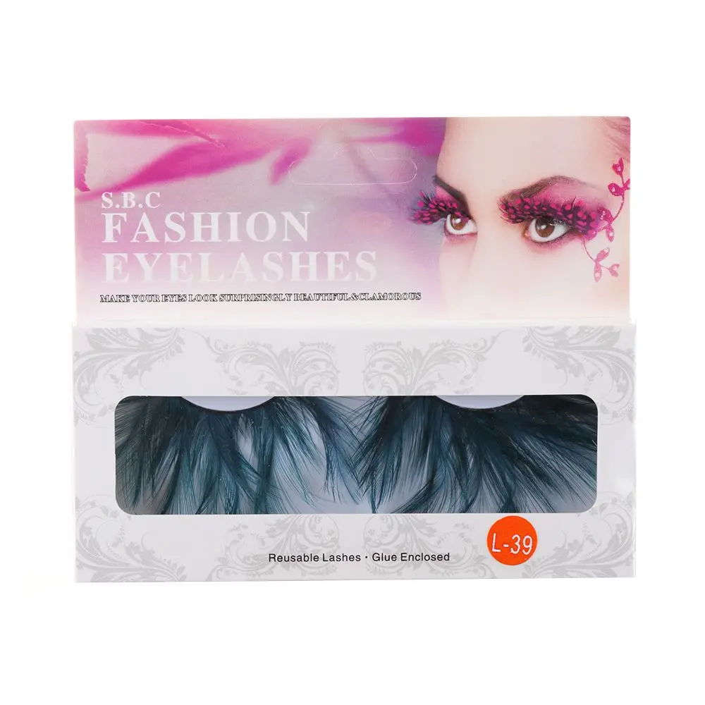 

Feather False Eyelashes 3D thick winged Dark green exaggeration stage use Eye Makeup Tools Eyelashes Extension Eyelashes