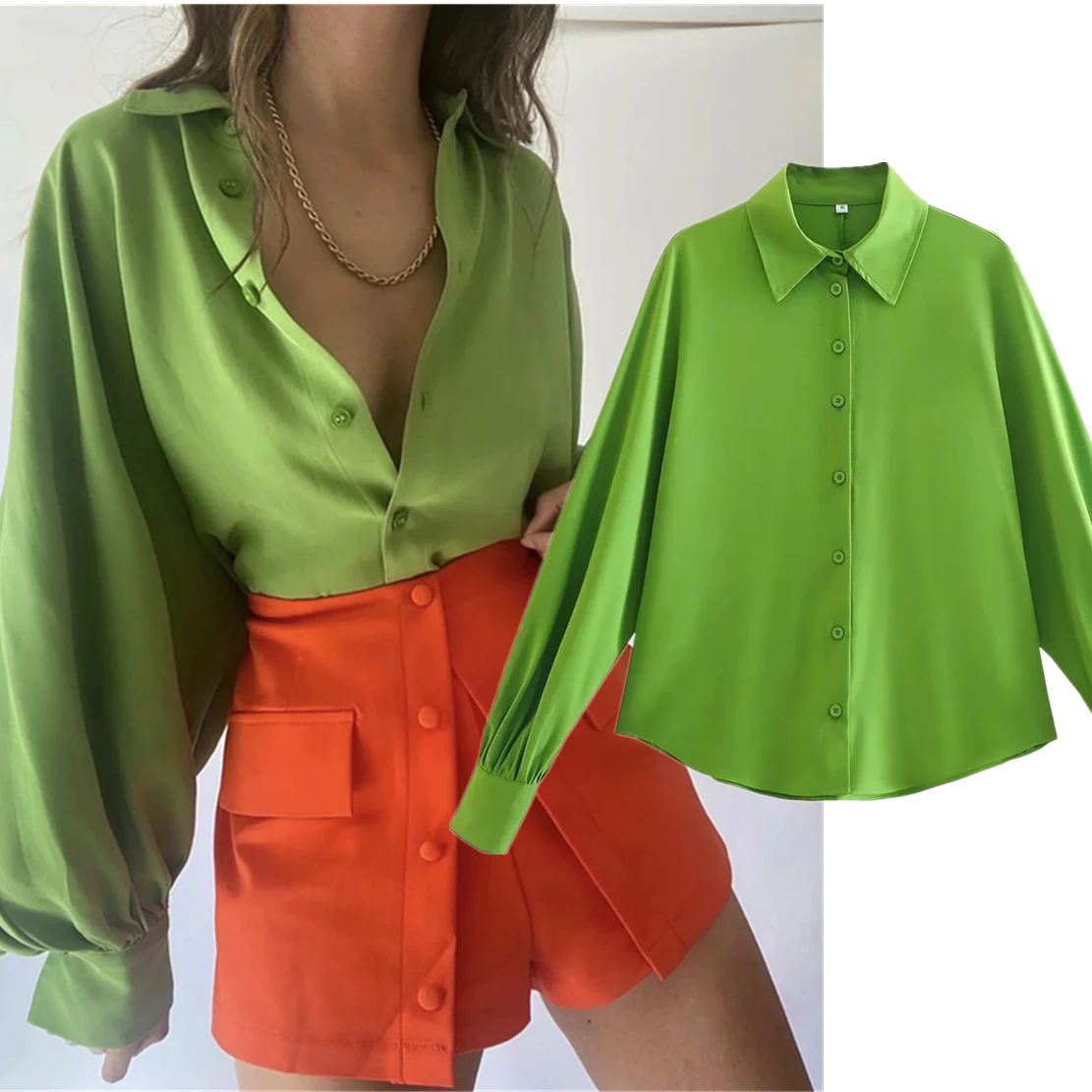 Maxdutti Blogger Grass Green Color Lantern Sleeve Loose Shirt Casual Blouse Women Ins Fashion Blouse
Maxdutti Blogger Grass Green Color Lantern Sleeve Loose Shirt Casual Blouse Women Ins Fashion Blouse