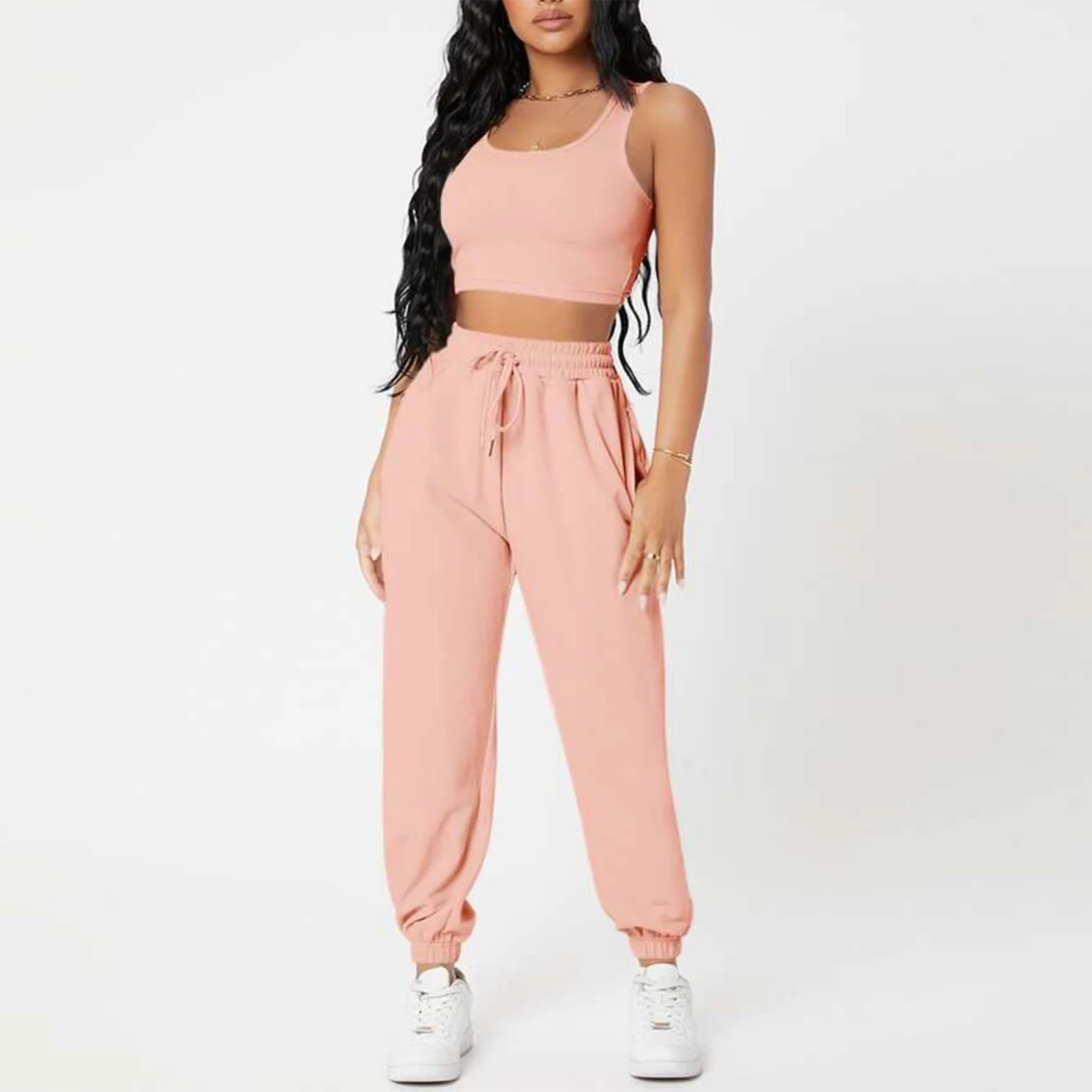 Solid Athleisure Casual 2 Piece Sets Summer Women's Crew Neck Cotton Elastic Waist Sleeveless Wide Legs Long Pants Sports Suit
Solid Athleisure Casual 2 Piece Sets Summer Women's Crew Neck Cotton Elastic Waist Sleeveless Wide Legs Long Pants Sports Suit