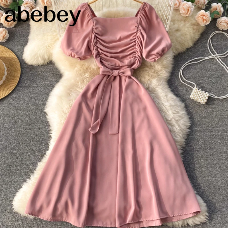 Elegant French Dress Women Retro Square Collar Puff Sleeve Solid Office Lady Dresses Summer Vacation Beach Sundress
Elegant French Dress Women Retro Square Collar Puff Sleeve Solid Office Lady Dresses Summer Vacation Beach Sundress