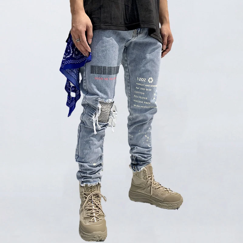 Four Seasons Jeans Men Trend High Street Ripped Pants Distressed Spray Paint Printing Pleated Denim Trousers Trend Men Clothing
Four Seasons Jeans Men Trend High Street Ripped Pants Distressed Spray Paint Printing Pleated Denim Trousers Trend Men Clothing