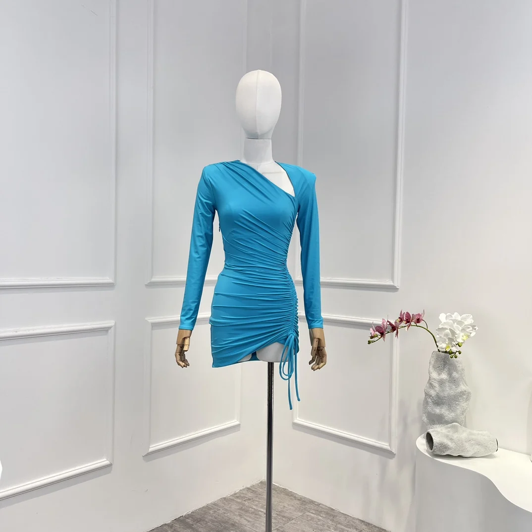 

Женское мини-платье с асимметричным подолом, голубое платье-футляр с рисунком, 2023