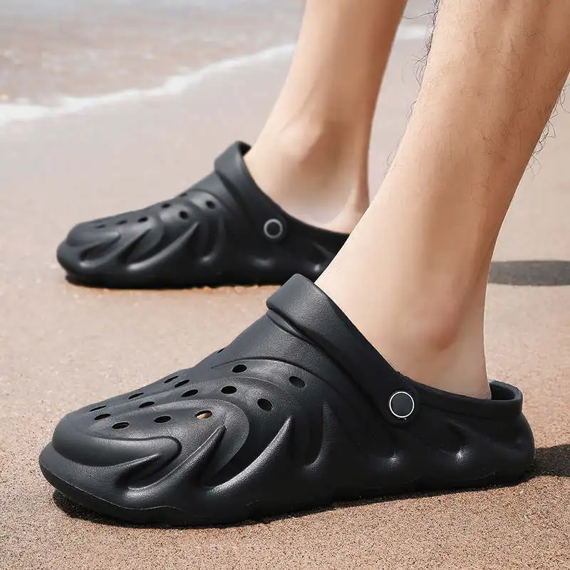 

Durable Outsole Shoes Man Elastic Laces Clogs Anti-Slipfor Leather Sandals Non Leather Casual Rubber Flip Flops Swimming Tennis