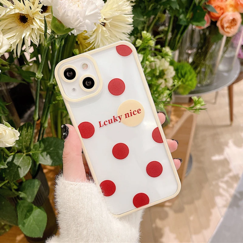 Cute Simple Red Polka Dot Transparent Phone Case For iPhone 13 11 12 Pro X XR XS Max MINI 7 8 Plus Shockproof Cartoon Soft Cover 
Cute Simple Red Polka Dot Transparent Phone Case For iPhone 13 11 12 Pro X XR XS Max MINI 7 8 Plus Shockproof Cartoon Soft Cover