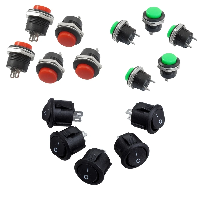 3 Set: 5 X Momentary Spst NO Push Button Switch AC 250V/3A + 5 X SPST Button On/Off Rocker Switch AC 6A/125V 3A/250V + 5 X Momen
3 Set: 5 X Momentary Spst NO Push Button Switch AC 250V/3A + 5 X SPST Button On/Off Rocker Switch AC 6A/125V 3A/250V + 5 X Momen