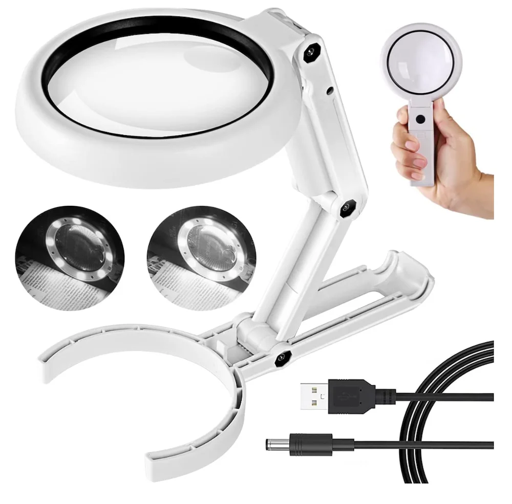 5X 11X Magnifying Glass with Light and Stand Foldable Handheld Magnifying Glass and 2 level Dimmable for Close Work
5X 11X Magnifying Glass with Light and Stand Foldable Handheld Magnifying Glass and 2 level Dimmable for Close Work