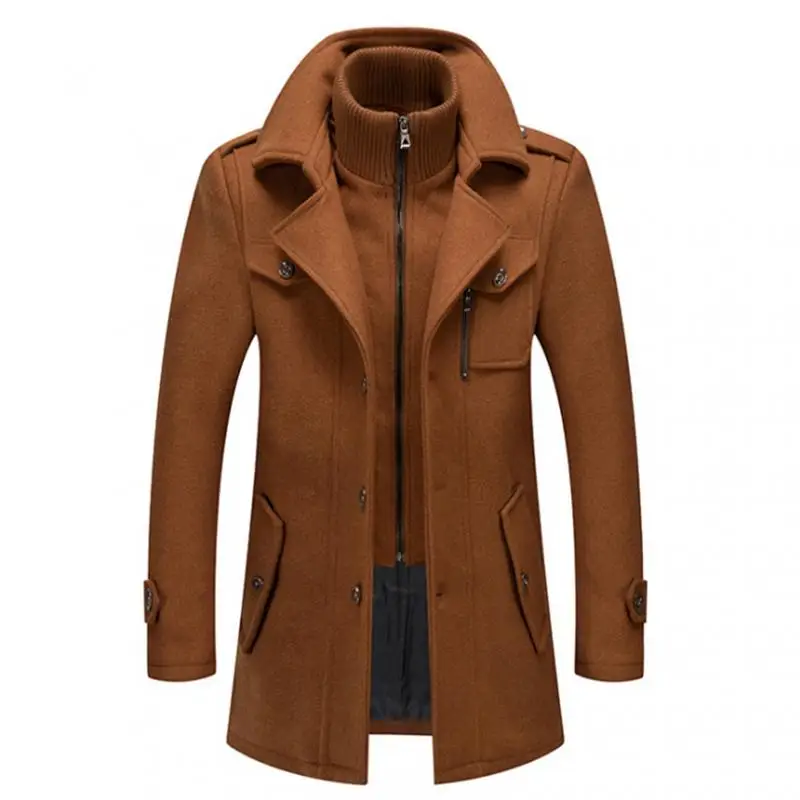 

Новое зимнее шерстяное пальто, Мужская модная Толстая куртка с двойным воротником, однобортный тренчкот, мужское повседневное пальто из смешанной шерсти