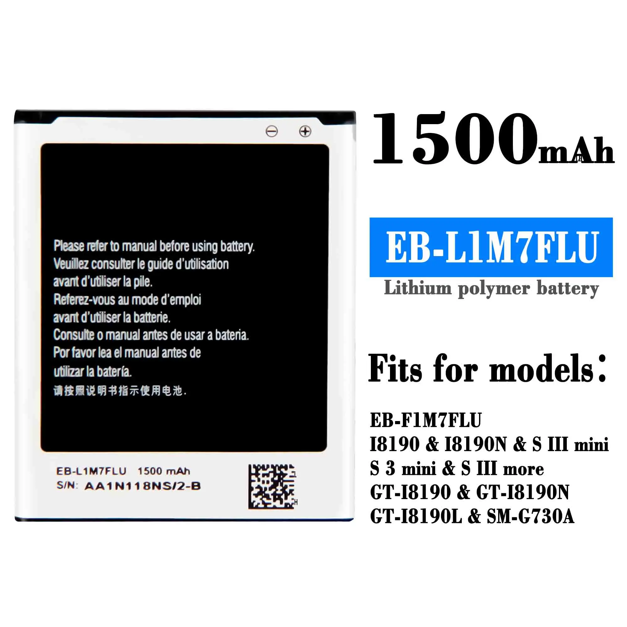 

Orginal EB-L1M7FLU EB-F1M7FLU 1500mAh Battery For Samsung Galaxy S3 Mini GT-I8190 i8160 I8190N GT-i8200 S7562 G313