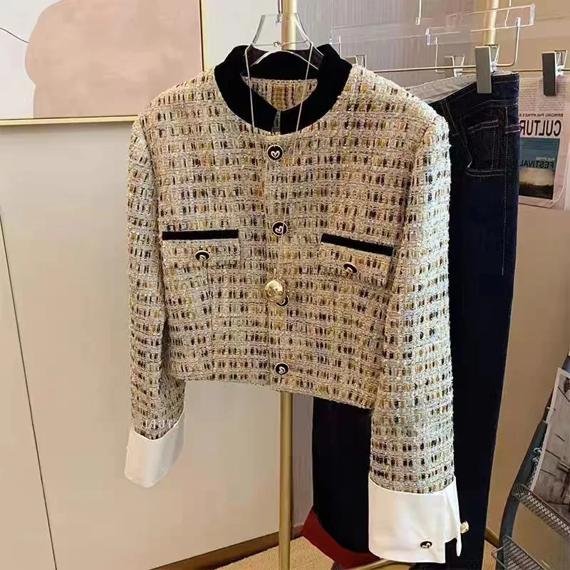 Runway Fashion Autumn Winter Hit Color Tweed Short Jacket Coat Chic Small Fragrant Women Single Breasted Plaid Woolen Outwear
Runway Fashion Autumn Winter Hit Color Tweed Short Jacket Coat Chic Small Fragrant Women Single Breasted Plaid Woolen Outwear