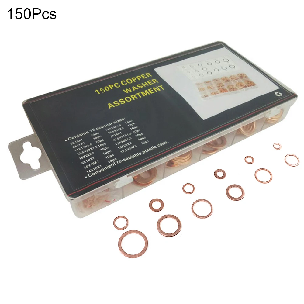 150pcs Mechanical Sealed Copper Washers Set with 12 Sizes for Sump Plugs / Hydraulic Fitting
150pcs Mechanical Sealed Copper Washers Set with 12 Sizes for Sump Plugs / Hydraulic Fitting
