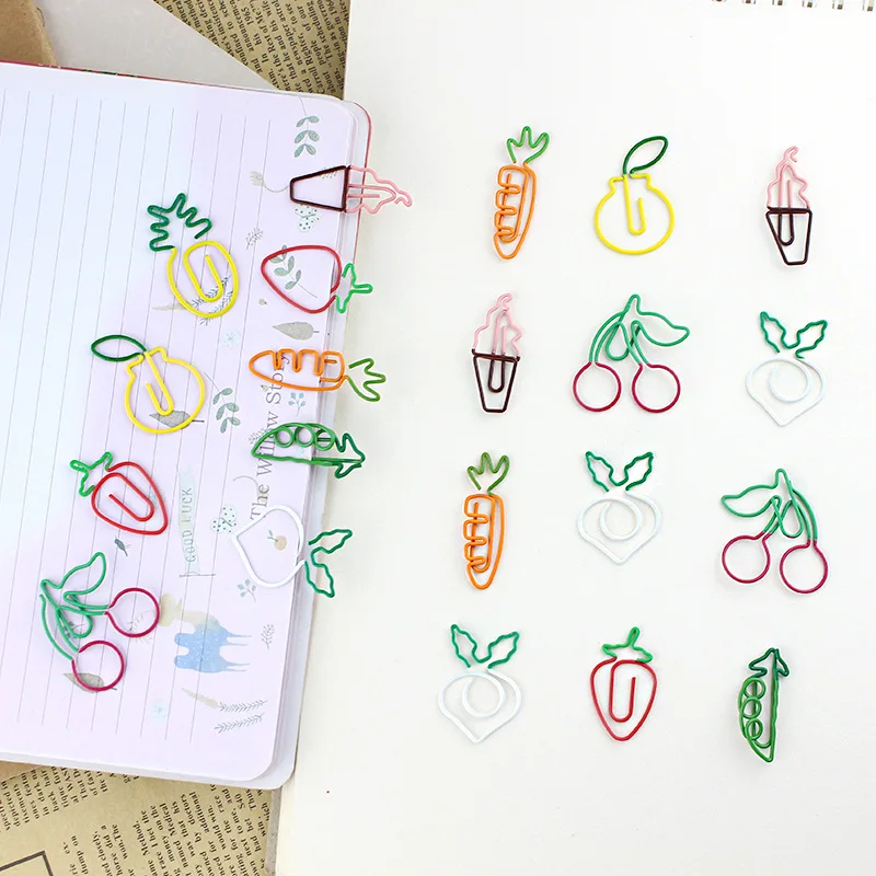 

50PCS Ramdon Cute Planner Cool Fun Animal Plant Number Paper Clips for Kids Letter Word Flamingo Carrot Pig Peas Cufflinks