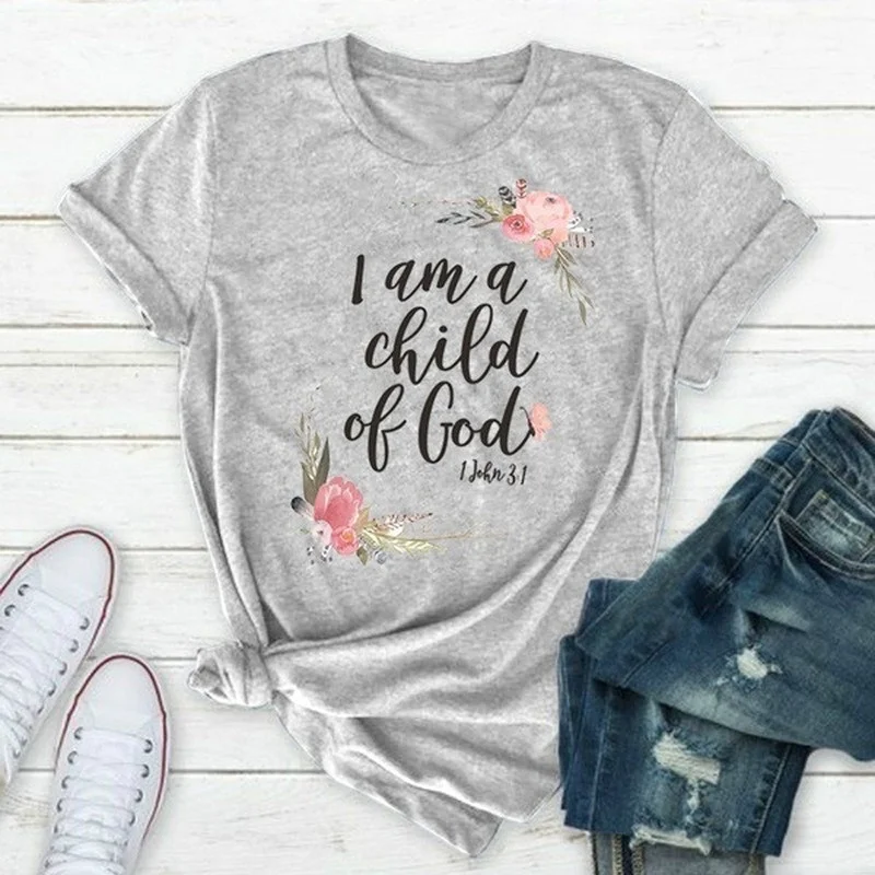 I Am A Child of God Letter Print T Shirt Women Short Sleeve O Neck Tshirt Summer Women Tee Shirt Tops Camisetas Mujer DW277
I Am A Child of God Letter Print T Shirt Women Short Sleeve O Neck Tshirt Summer Women Tee Shirt Tops Camisetas Mujer DW277