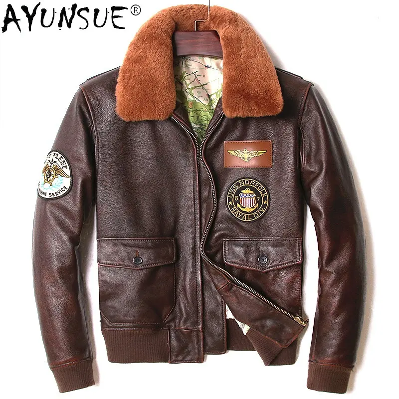 

AYUNSUE Genuine Leather Jacket for Men Winter Autumn Motorcycle Mens Leather Jackets Real Cow Leather Coat Chaqueta De Cuero SGG