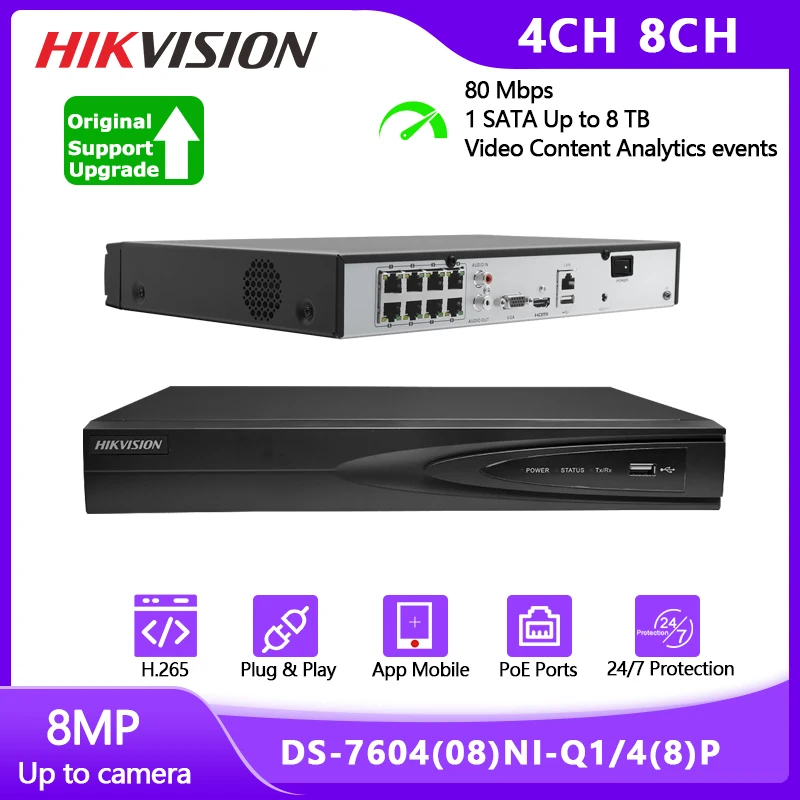 

Hikvision 8MP 4K DS-7608NI-Q1/8P DS-7604NI-Q1/4P H.265+ 4/8CH POE NVR Security IP Camera Video Surveillance CCTV System Recorder