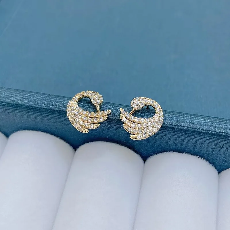 

Exquisite Swan Earrings S925 Silver Needle New Fashion High Quality Crystal Zircon Cute Sweet for Women's Gift Wholesale